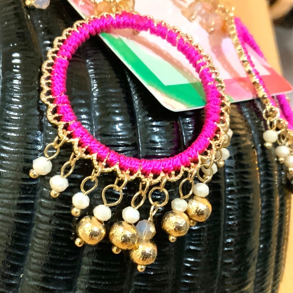 LILLY PULITZER NWT EARRINGS BEACHCOMBER Gypsy Boho HOT PINK ⭐️DANGLING /Pierced - Picture 7 of 16